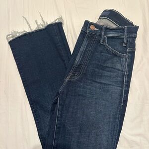 MOTHER Women's Dark Blue Frayed Hem Jeans